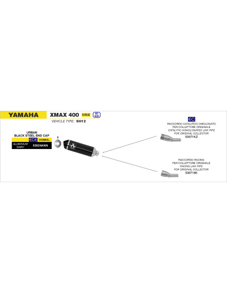 Silencieux Urban ARROW - aluminium dark - embout inox dark - homologué - YAMAHA XMAX 400 2017-2020