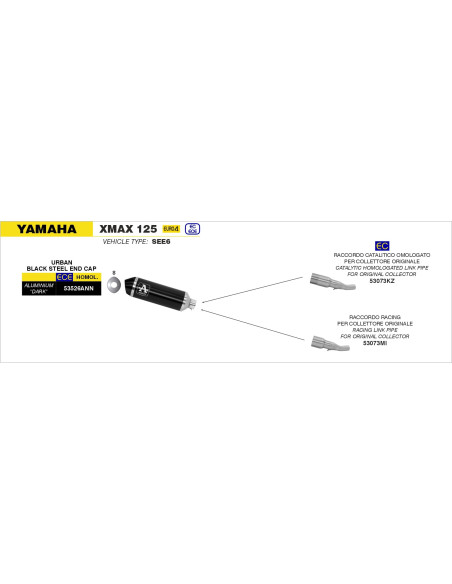 Silencieux Urban ARROW - aluminium dark - embout inox dark - homologué - YAMAHA XMAX 125 2018-2020