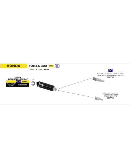 Silencieux Urban ARROW - aluminium dark - embout inox dark - homologué - HONDA FORZA 300 2018-2020