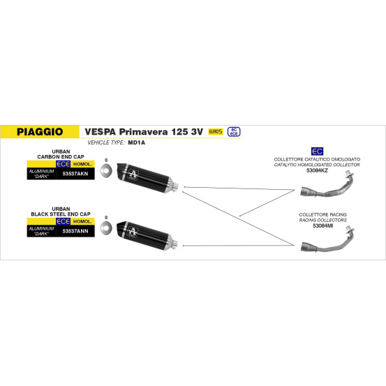 Silencieux Urban ARROW - aluminium dark - embout inox dark - homologué - PIAGGIO