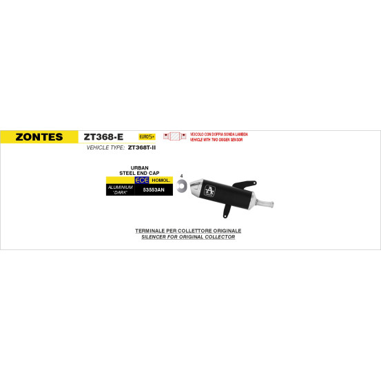 Silencieux Urban ARROW - aluminium dark - embout inox - homologué - ZONTES ZT368-G - ZT368-E 2025-2026