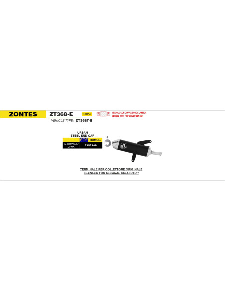 Silencieux Urban ARROW - aluminium dark - embout inox - homologué - ZONTES ZT368-G - ZT368-E 2025-2026