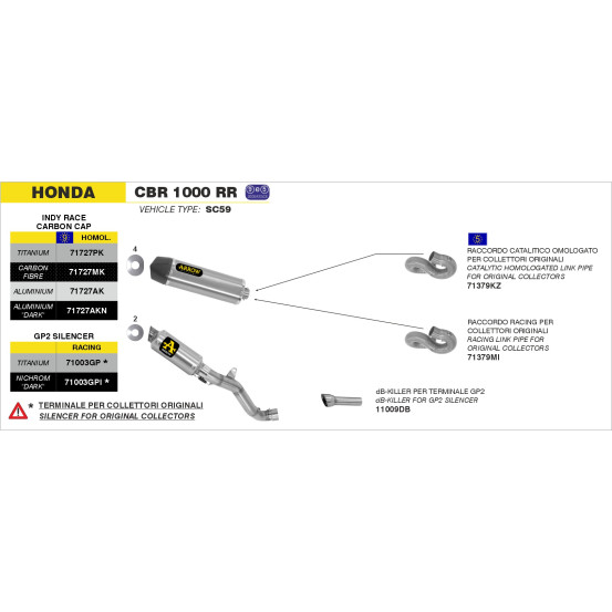 Silencieux GP2 ARROW - inox dark - embout inox - non homologué - HONDA CBR 1000 RR 2008-2013