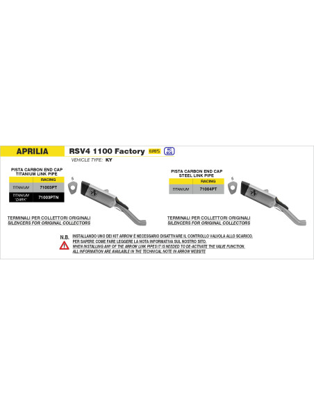 Silencieux Pista avec raccord ARROW  - titane - embout aluminium - non homologué - APRILIA