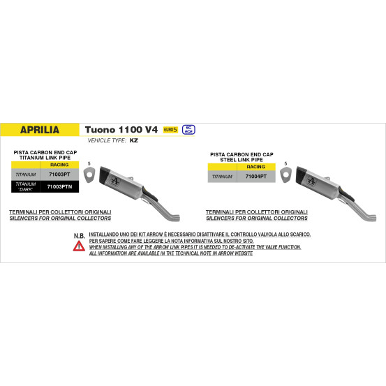 Silencieux Pista avec raccord en titane ARROW - titane dark - embout carbone - non homologué - APRILIA