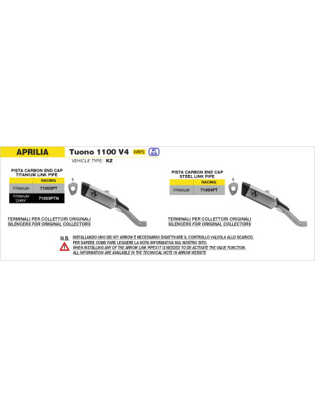 Silencieux Pista avec raccord en titane ARROW - titane dark - embout carbone - non homologué - APRILIA