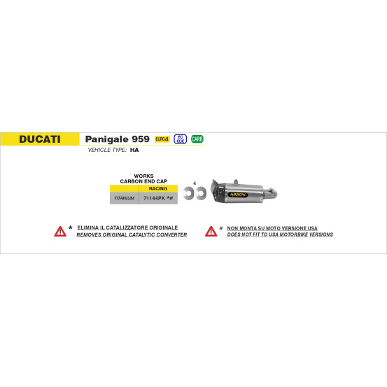 Paire de silencieux Works ARROW - titane - embout carbone - non homologué - DUCATI PANIGALE 959 2016-2019