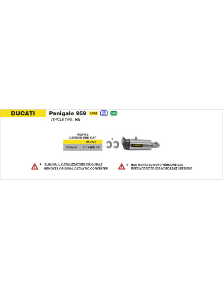 Paire de silencieux Works ARROW - titane - embout carbone - non homologué - DUCATI PANIGALE 959 2016-2019
