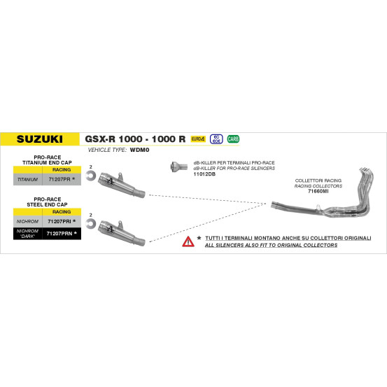 Silencieux Pro-Race ARROW - nichrome dark - non homologué - SUZUKI GSX-R 1000 / 1000 R 2017-2020
