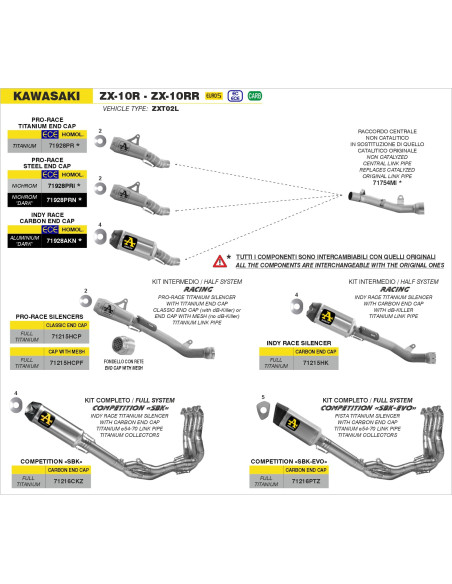 Kit intermédiaire racing ARROW - Silencieux Pro-Race + raccord - titane - non homologué - KAWASAKI