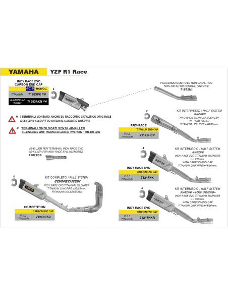 Kit intermédiaire racing ARROW - Silencieux Indy Race EVO titane - embout carbone + raccord diam 60mm - non homologué - YAMAHA