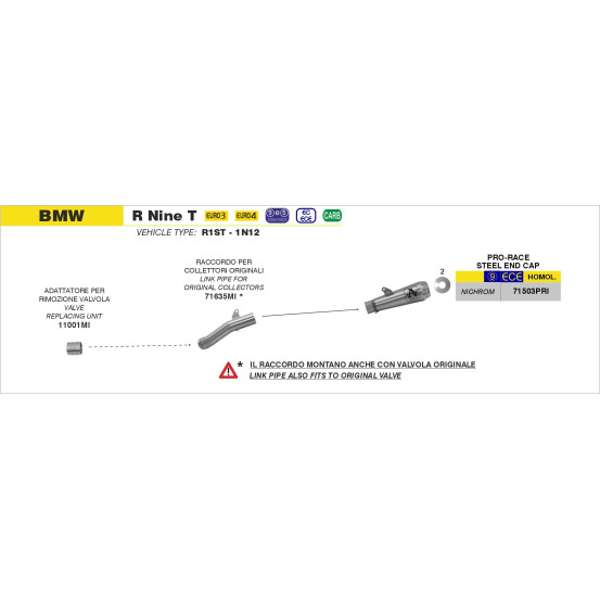 Silencieux Pro-Race ARROW - nichrome - homologué - BMW R NINE T 2014-2019 - R NINE T SCRAMBLER 2016-2020