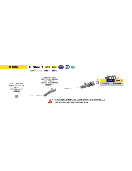 Silencieux Pro-Race ARROW - nichrome - homologué - BMW R NINE T 2014-2019 - R NINE T SCRAMBLER 2016-2020