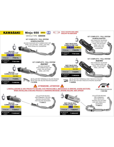 Silencieux Veloce ARROW - aluminium dark - embout carbone - homologué - KAWASAKI NINJA 650 - Z 650 2024-2026