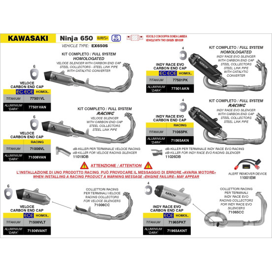 Silencieux Veloce ARROW - titane - embout carbone - homologué - KAWASAKI NINJA 650 - Z 650 2024-2026