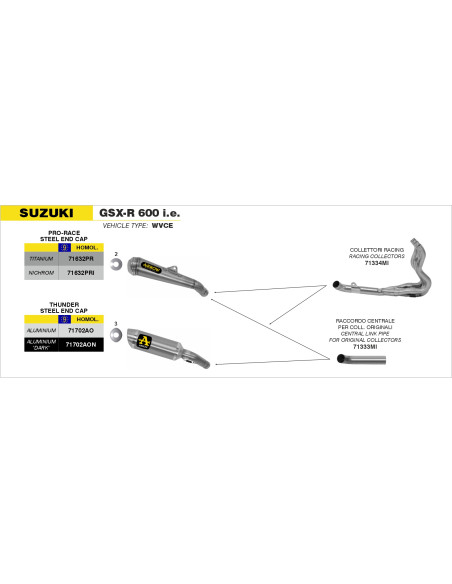 Silencieux Pro-Race ARROW - titane - embout inox - homologué - SUZUKI GSX-R 600 IE - GSX-R 750 IE 2006-2007