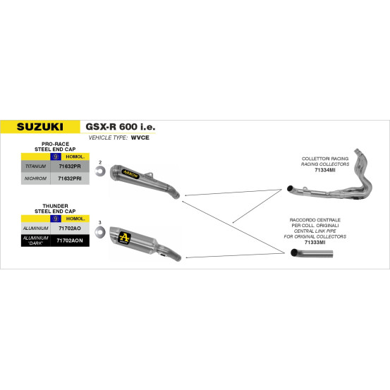 Silencieux Pro-Race ARROW - nichrome - homologué - SUZUKI GSX-R 600 IE - GSX-R 750 IE 2006-2007