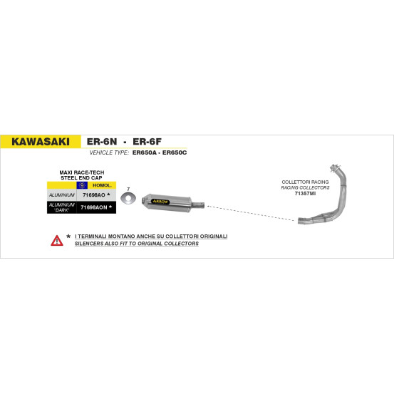 Silencieux Maxi Race-Tech ARROW - aluminium - embout inox - homologué - KAWASAKI
