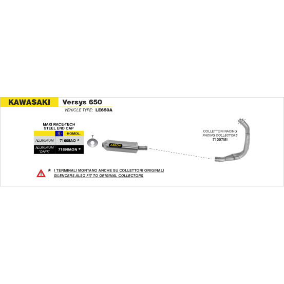 Silencieux Maxi Race-Tech ARROW - aluminium dark - embout inox - homologué - KAWASAKI