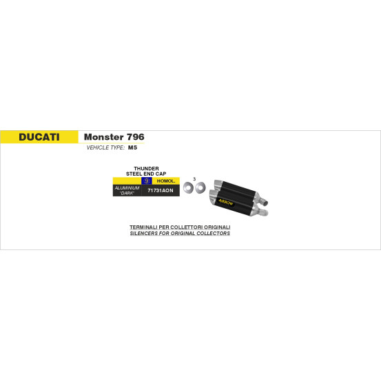 Paire de silencieux Thunder ARROW - aluminium dark - embout inox - homologué - DUCATI