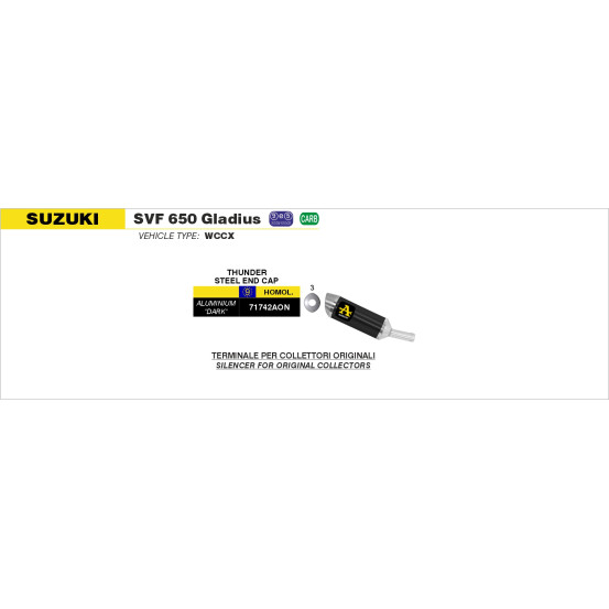 Silencieux Street Thunder ARROW - aluminium dark - embout inox - homologué - SUZUKI