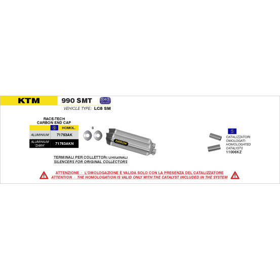 Paire de silencieux Race-Tech ARROW - aluminium - embout carbone - homologué - KTM