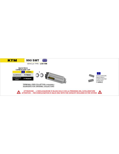 Paire de silencieux Race-Tech ARROW - aluminium - embout carbone - homologué - KTM