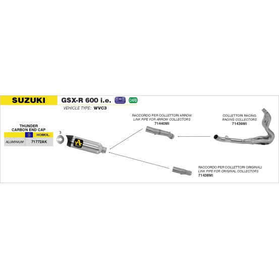 Silencieux Street Thunder ARROW - aluminium - embout carbone - homologué - SUZUKI GSX-R 600 IE - GSX-R 750 IE 2011-2016
