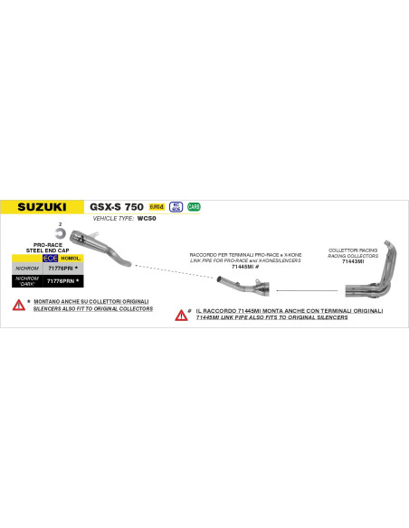 Silencieux Pro-Race ARROW - nichrome dark - homologué - SUZUKI GSX-S 750 2017-2020