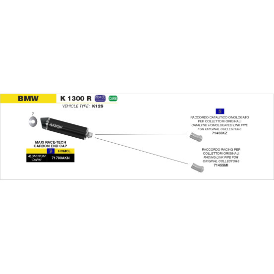 Silencieux Maxi Race-Tech ARROW - aluminium dark - embout carbone - homologué - BMW K 1300 R 2009-2016 - K 1300 S 2012-2016