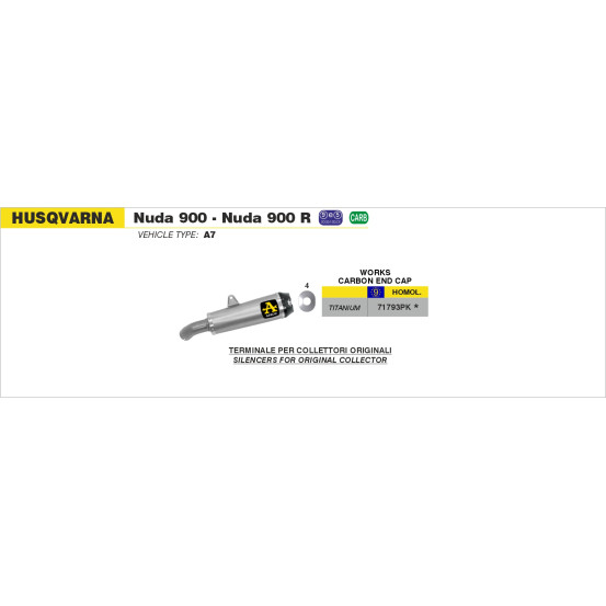 Silencieux Works ARROW - titane - embout carbone - homologué - HUSQVARNA NUDA 900 / NUDA 900 R 2012-2013