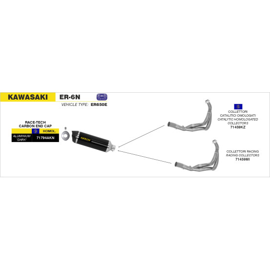 Silencieux Race-Tech ARROW - aluminium dark - embout carbone - homologué - KAWASAKI