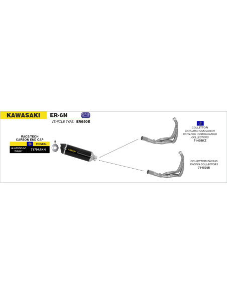 Silencieux Race-Tech ARROW - aluminium dark - embout carbone - homologué - KAWASAKI