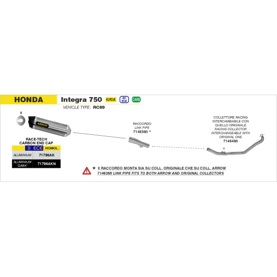 Silencieux Race-Tech ARROW - aluminium - embout carbone - homologué - HONDA