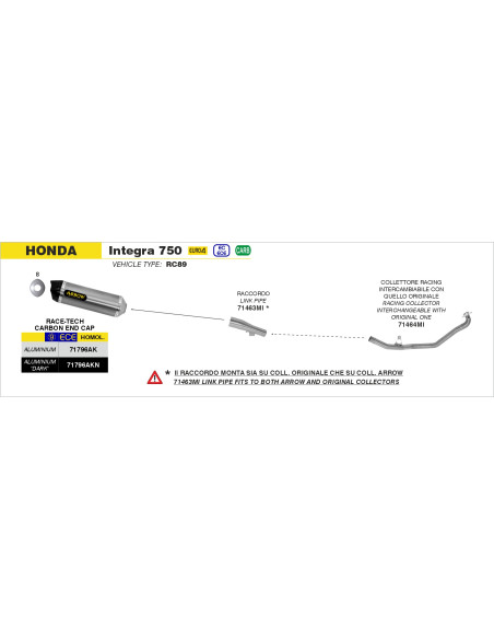 Silencieux Race-Tech ARROW - aluminium - embout carbone - homologué - HONDA