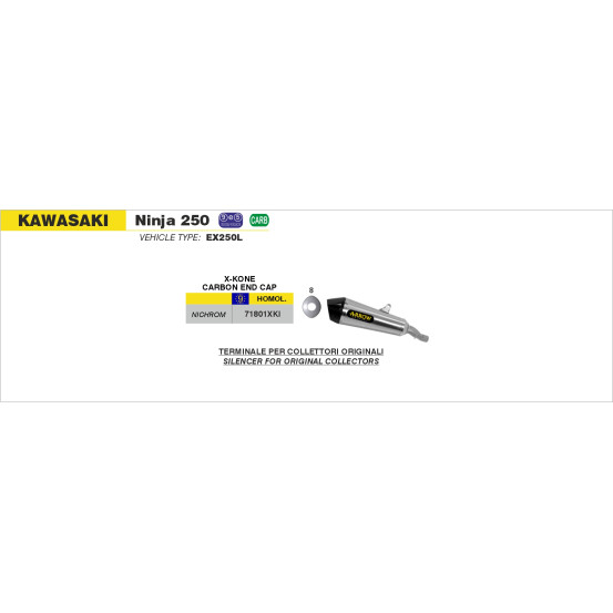 Silencieux X-Kone ARROW - inox - embout carbone - homologué - KAWASAKI NINJA 300 - NINJA 250 2013-2016 - Z 300 2015-2016