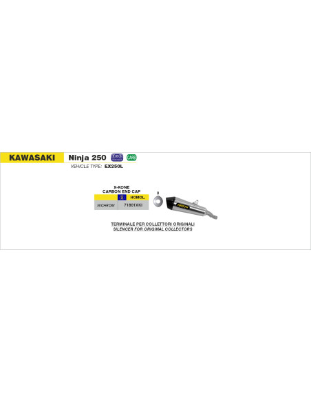 Silencieux X-Kone ARROW - inox - embout carbone - homologué - KAWASAKI NINJA 300 - NINJA 250 2013-2016 - Z 300 2015-2016