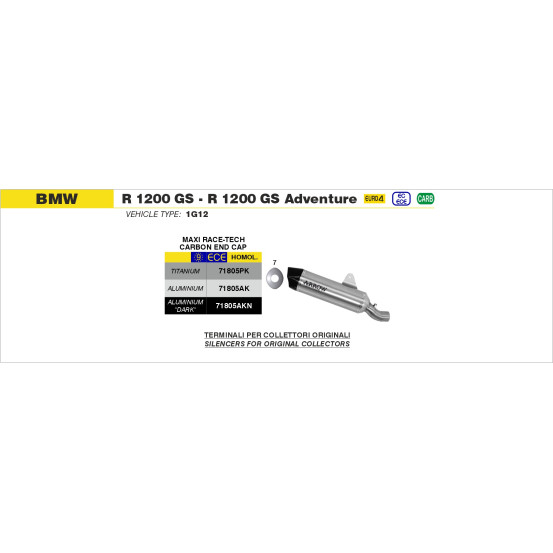 Silencieux Maxi Race-Tech ARROW - titane - embout carbone - homologué - BMW