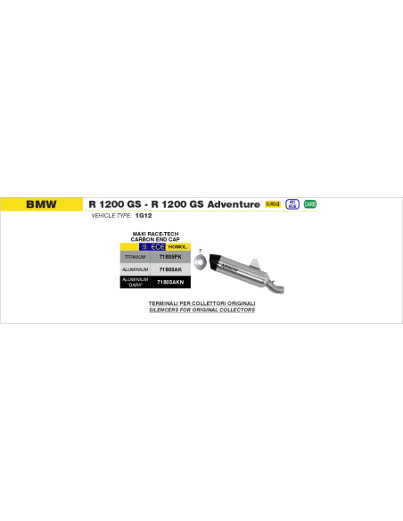 Silencieux Maxi Race-Tech ARROW - titane - embout carbone - homologué - BMW