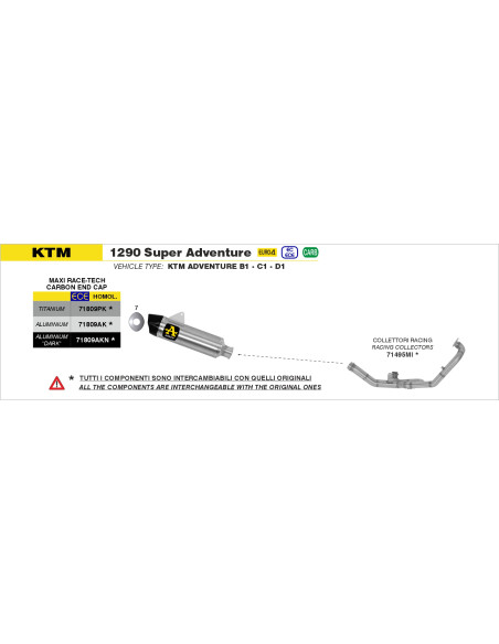 Silencieux Maxi Race-Tech ARROW - aluminium - embout carbone - homologué - KTM