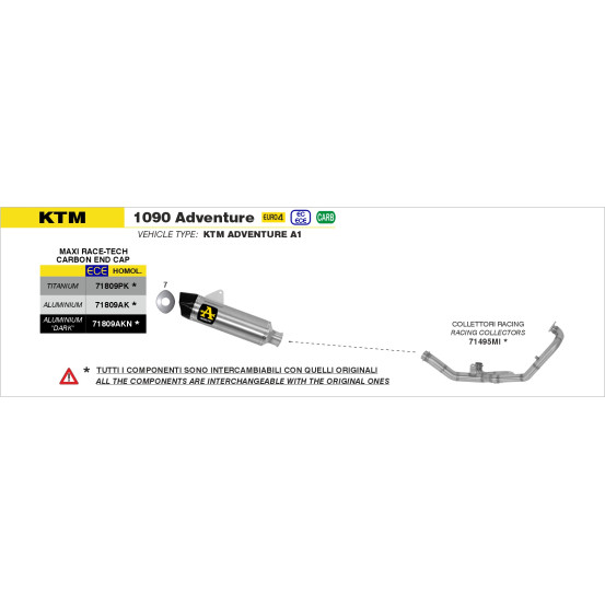 Silencieux Maxi Race-Tech ARROW - titane - embout carbone - homologué - KTM