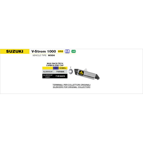 Silencieux Maxi Race-Tech ARROW - alu dark - embout carbone - homologué - SUZUKI V-STROM 1000 2014-20 - V-STROM 1050 2020-26
