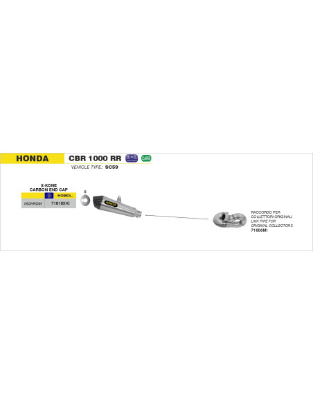 Silencieux X-Kone ARROW - inox - embout carbone - homologué - HONDA CBR 1000 RR 2014-2016