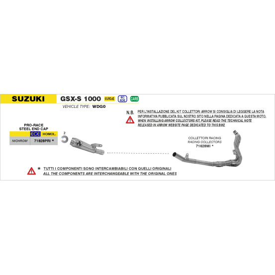 Silencieux Pro-Race ARROW - nichrome - homologué - SUZUKI GSX-S 1000 / 1000 F 2015-2020 - KATANA 1000 2019-2020