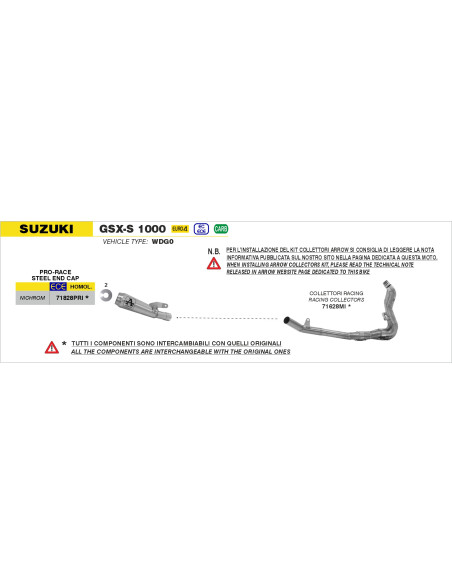 Silencieux Pro-Race ARROW - nichrome - homologué - SUZUKI GSX-S 1000 / 1000 F 2015-2020 - KATANA 1000 2019-2020