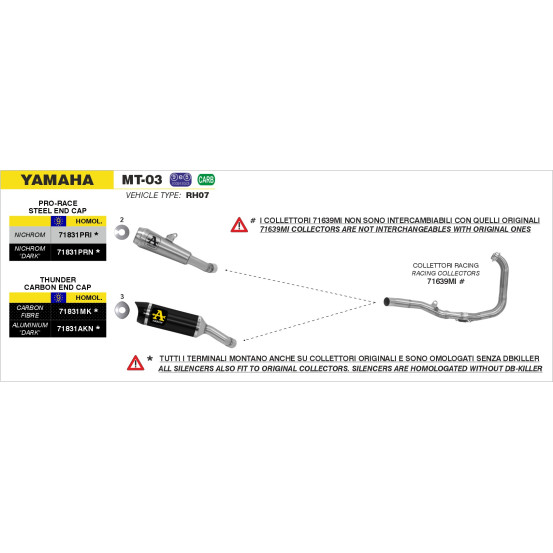 Silencieux Street Thunder ARROW - aluminium dark - embout carbone - homologué - YAMAHA