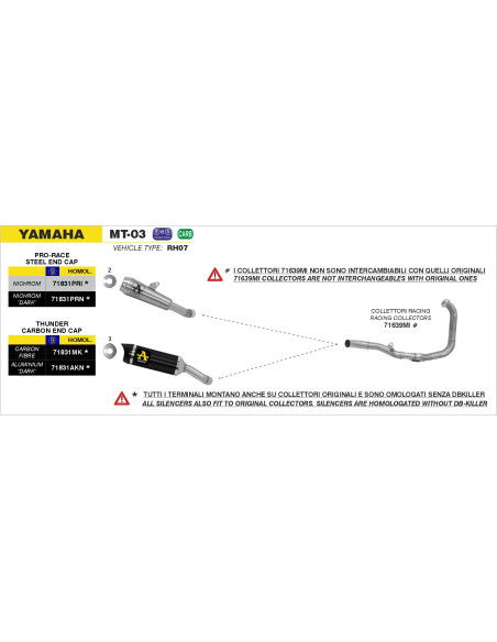 Silencieux Street Thunder ARROW - aluminium dark - embout carbone - homologué - YAMAHA