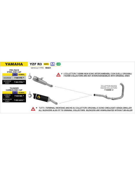 Silencieux Street Thunder carbone ARROW - homologué - YAMAHA YZF R3 2015-2024 - YZF R25 2015-2016 - MT-03 2016-2019
