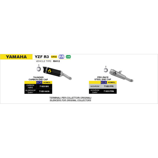 Silencieux Pro Race ARROW - nichrome - homologué - YAMAHA YZF R3 2015-2024 - YZF R25 2015-2016 - MT-03 2016-2019