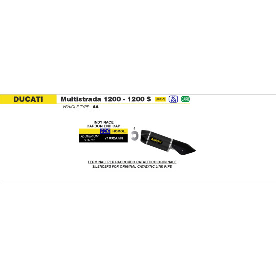 Silencieux Indy Race ARROW - aluminium dark - embout carbone - homologué - DUCATI